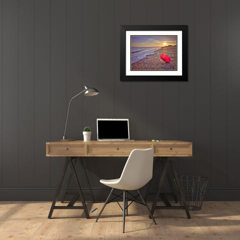 Row of beach huts at sunset, Hayling Island Black Modern Wood Framed Art Print with Double Matting by Frank, Assaf