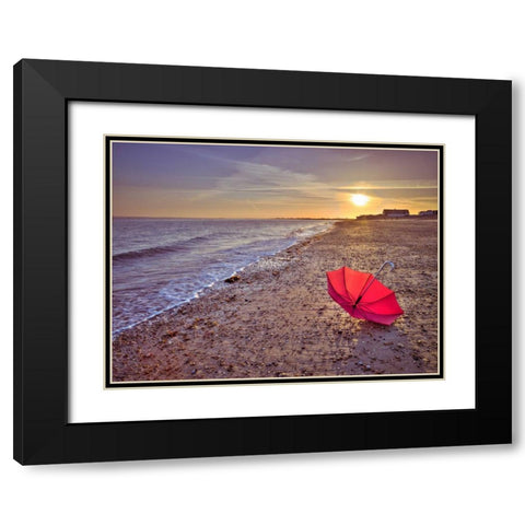 Row of beach huts at sunset, Hayling Island Black Modern Wood Framed Art Print with Double Matting by Frank, Assaf