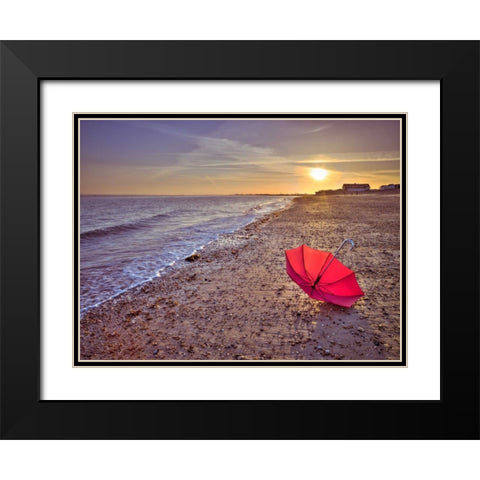 Row of beach huts at sunset, Hayling Island Black Modern Wood Framed Art Print with Double Matting by Frank, Assaf