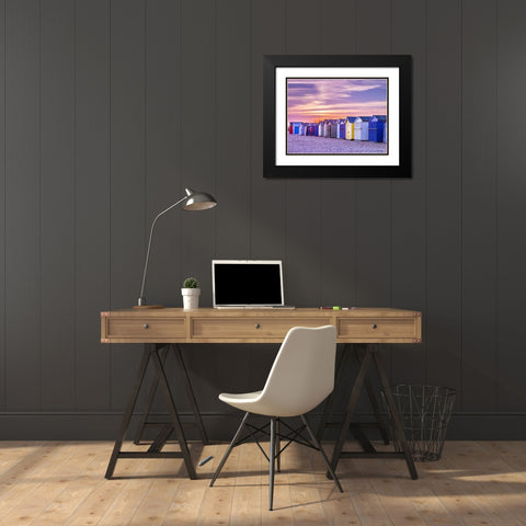 Beach huts, Hayling Island, UK Black Modern Wood Framed Art Print with Double Matting by Frank, Assaf