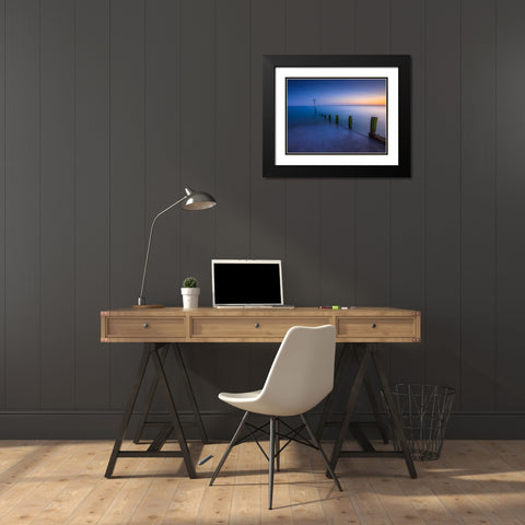 Groynes at dusk, Hayling Island, UK Black Modern Wood Framed Art Print with Double Matting by Frank, Assaf