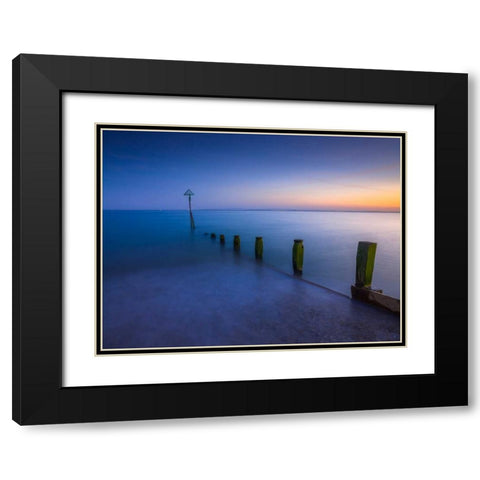 Groynes at dusk, Hayling Island, UK Black Modern Wood Framed Art Print with Double Matting by Frank, Assaf