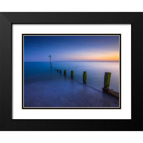 Groynes at dusk, Hayling Island, UK Black Modern Wood Framed Art Print with Double Matting by Frank, Assaf