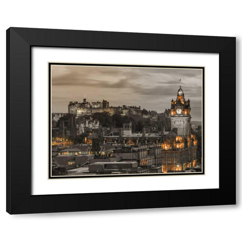 Edinburgh Castle and The Balmoral Hotel, Scotland, FTBR-1917 Black Modern Wood Framed Art Print with Double Matting by Frank, Assaf