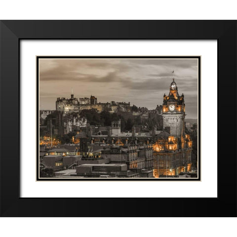 Edinburgh Castle and The Balmoral Hotel, Scotland, FTBR-1917 Black Modern Wood Framed Art Print with Double Matting by Frank, Assaf