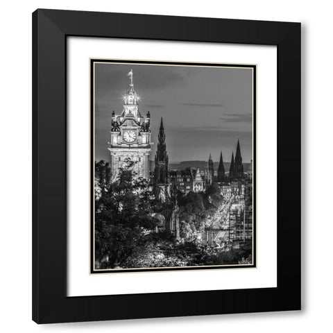 Princess streen and the Balmoral Hotel and night, Edinbrugh, Scotland, FTBR-1800 Black Modern Wood Framed Art Print with Double Matting by Frank, Assaf