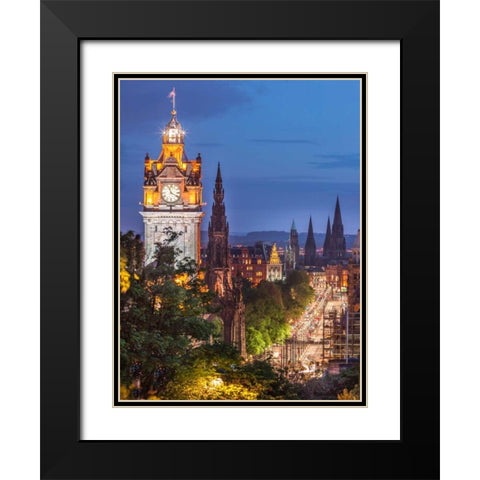 Princess streen and the Balmoral Hotel and night, Edinbrugh, Scotland Black Modern Wood Framed Art Print with Double Matting by Frank, Assaf