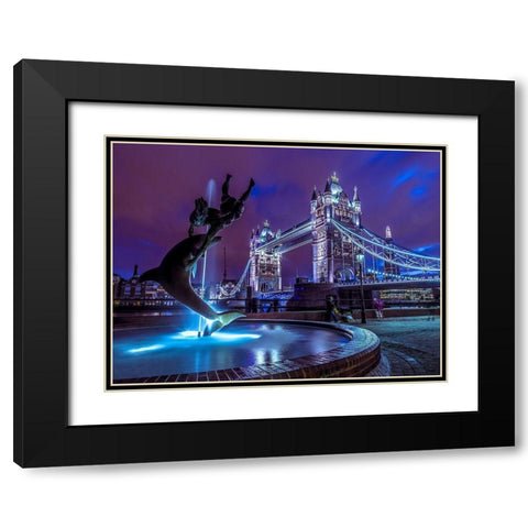 Fountian at tower bridge Black Modern Wood Framed Art Print with Double Matting by Frank, Assaf