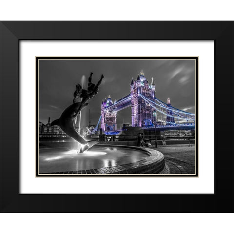 Fountian next to tower bridge, London, UK Black Modern Wood Framed Art Print with Double Matting by Frank, Assaf