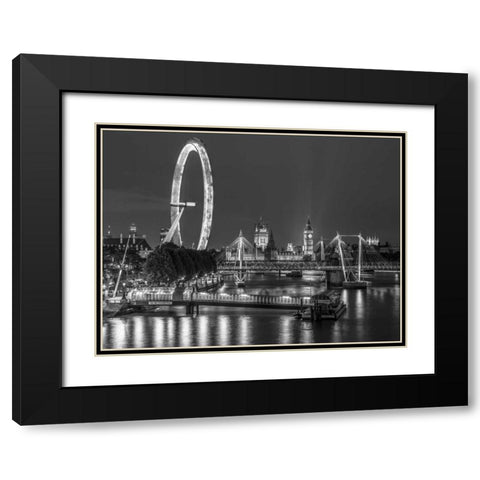 Night shot of river thames with London Eye, London, UK Black Modern Wood Framed Art Print with Double Matting by Frank, Assaf