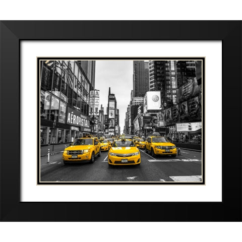 Panoramic view of illuminated Manhattan skyline at twilight - New York City Black Modern Wood Framed Art Print with Double Matting by Frank, Assaf