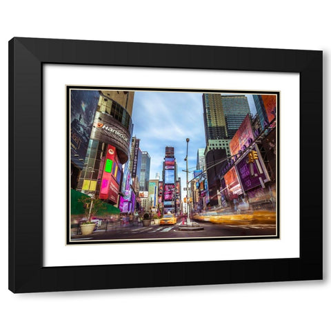 Broadway Times Square-NYC Black Modern Wood Framed Art Print with Double Matting by Frank, Assaf