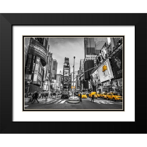 Traffic signal on broadway Times Square, Manhattan, New York City Black Modern Wood Framed Art Print with Double Matting by Frank, Assaf