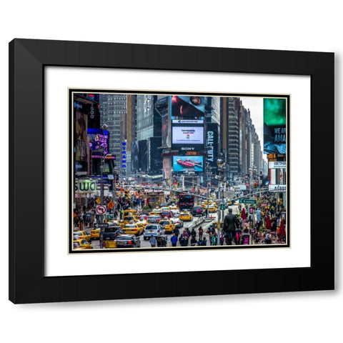 Commuters on busy Broadway in Ney York City near Times Square Black Modern Wood Framed Art Print with Double Matting by Frank, Assaf
