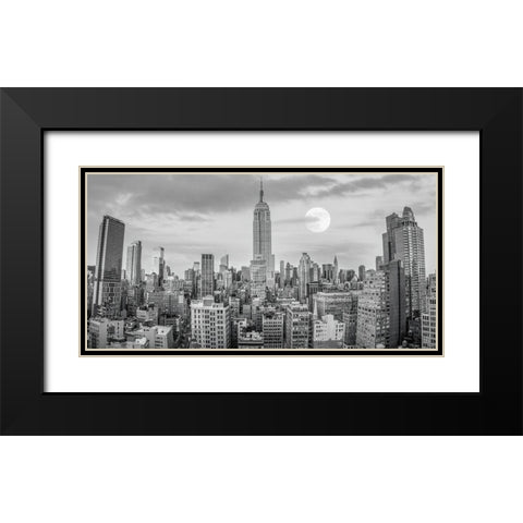 Empire State Building with Manhattan skyline - New York City Black Modern Wood Framed Art Print with Double Matting by Frank, Assaf