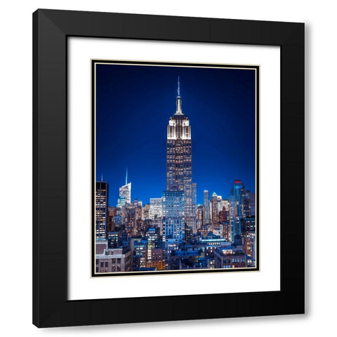 Empire State Building with New York City Manhattan skyline with skyscrapers Black Modern Wood Framed Art Print with Double Matting by Frank, Assaf