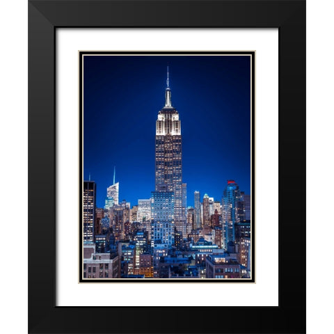 Empire State Building with New York City Manhattan skyline with skyscrapers Black Modern Wood Framed Art Print with Double Matting by Frank, Assaf