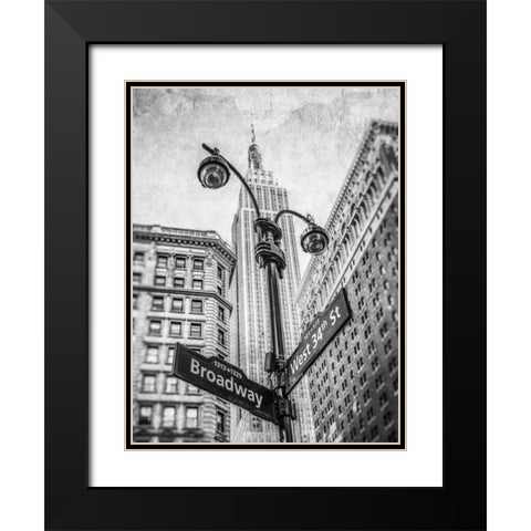 Street lamp and street signs with Empire State building in background - New York Black Modern Wood Framed Art Print with Double Matting by Frank, Assaf