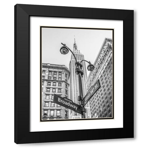 Street lamp and street signs with Empire State building in background - New York Black Modern Wood Framed Art Print with Double Matting by Frank, Assaf