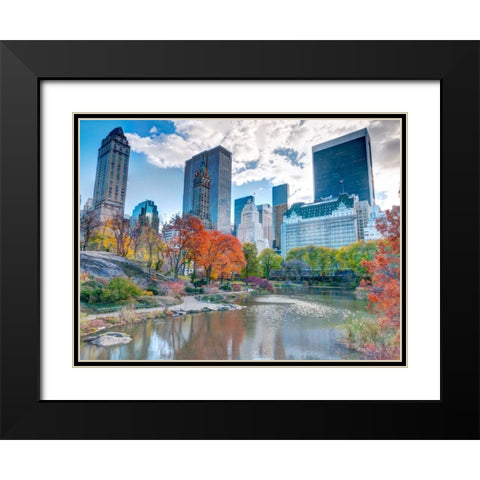 Pond at Central Park with Manhattan skyline, New York Black Modern Wood Framed Art Print with Double Matting by Frank, Assaf