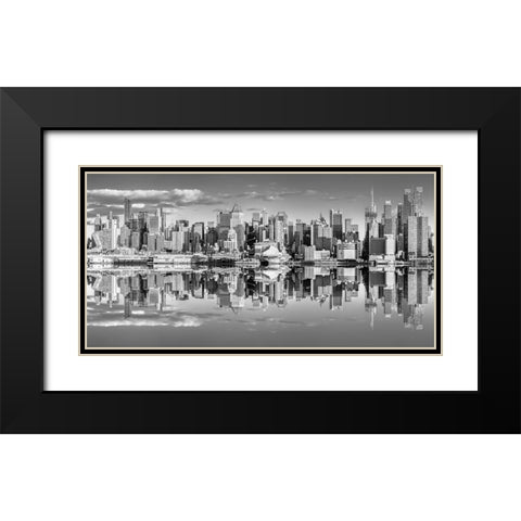 Panoramic view of Lower Manhattan skyline-New York Black Modern Wood Framed Art Print with Double Matting by Frank, Assaf
