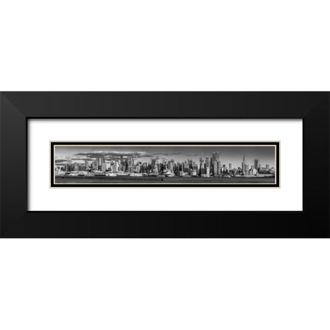 Panoramic view of Lower Manhattan skyline, New York Black Modern Wood Framed Art Print with Double Matting by Frank, Assaf
