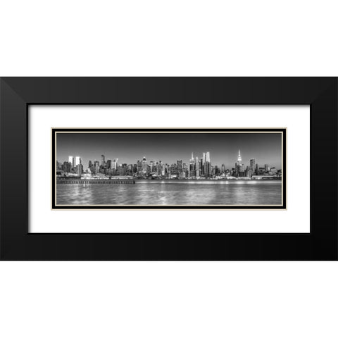 Panoramic view of Lower Manhattan skyline, New York Black Modern Wood Framed Art Print with Double Matting by Frank, Assaf