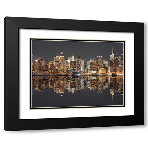 Illuminated Manhattan skyline at twilight - New York City Black Modern Wood Framed Art Print with Double Matting by Frank, Assaf