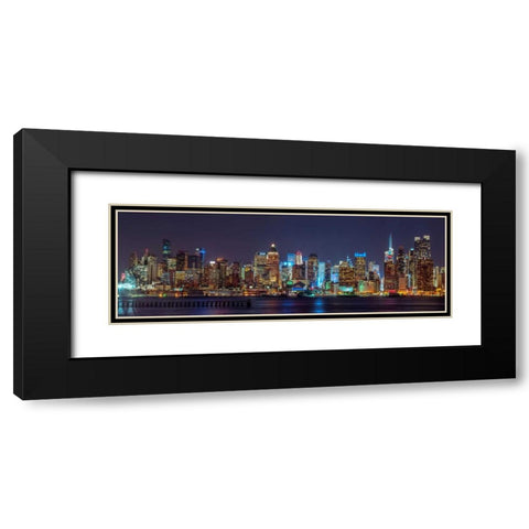 Illuminated Manhattan skyline at twilight - New York City Black Modern Wood Framed Art Print with Double Matting by Frank, Assaf