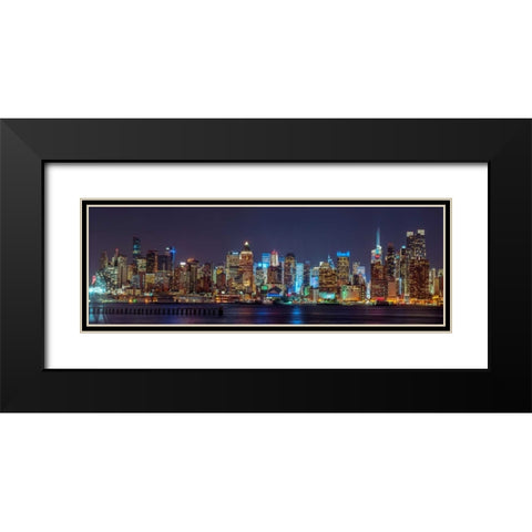 Illuminated Manhattan skyline at twilight - New York City Black Modern Wood Framed Art Print with Double Matting by Frank, Assaf
