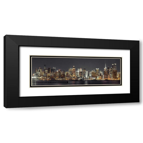 Illuminated Manhattan skyline at twilight - New York City Black Modern Wood Framed Art Print with Double Matting by Frank, Assaf