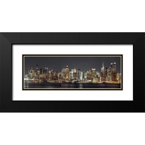 Illuminated Manhattan skyline at twilight - New York City Black Modern Wood Framed Art Print with Double Matting by Frank, Assaf