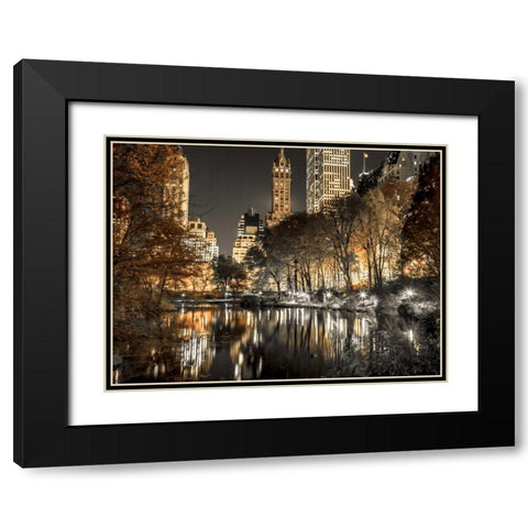 Evening view of Central Park in New York City, FTBR-1803 Black Modern Wood Framed Art Print with Double Matting by Frank, Assaf