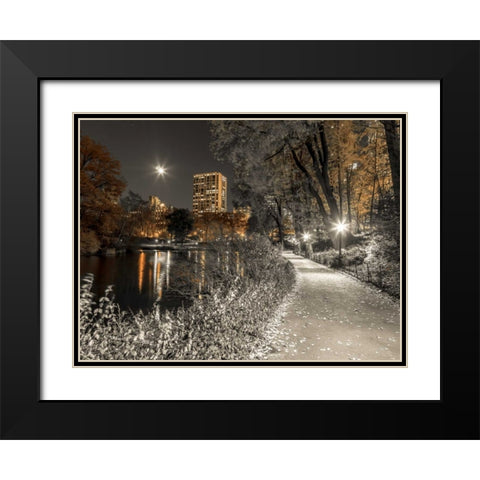 Evening view of Central Park in New York City Black Modern Wood Framed Art Print with Double Matting by Frank, Assaf