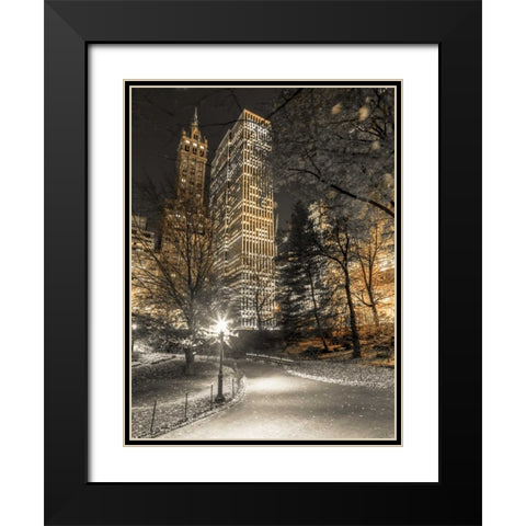 Evening view of Central Park in New York City Black Modern Wood Framed Art Print with Double Matting by Frank, Assaf