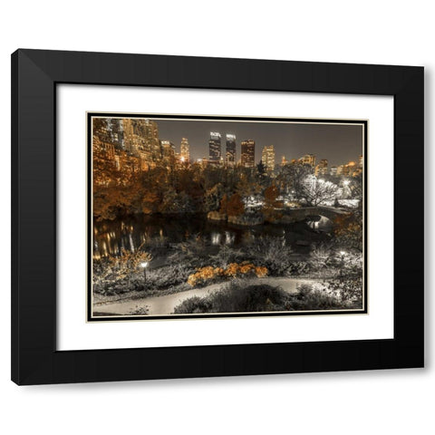 Evening view of Central Park in New York City Black Modern Wood Framed Art Print with Double Matting by Frank, Assaf