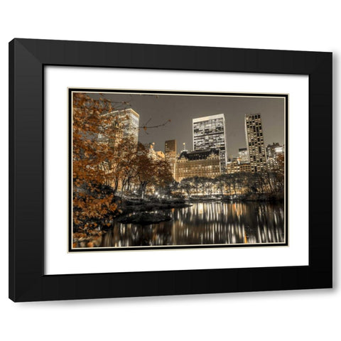 Evening view of Central Park in New York City Black Modern Wood Framed Art Print with Double Matting by Frank, Assaf