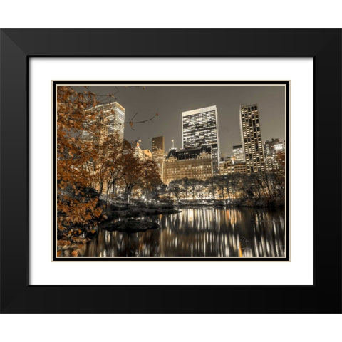Evening view of Central Park in New York City Black Modern Wood Framed Art Print with Double Matting by Frank, Assaf