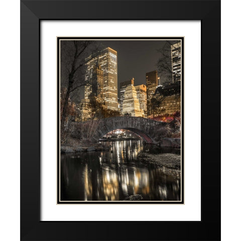 Evening view of Central Park in New York City Black Modern Wood Framed Art Print with Double Matting by Frank, Assaf