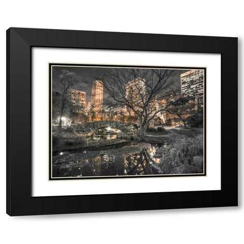 Evening view of Central Park in New York City Black Modern Wood Framed Art Print with Double Matting by Frank, Assaf