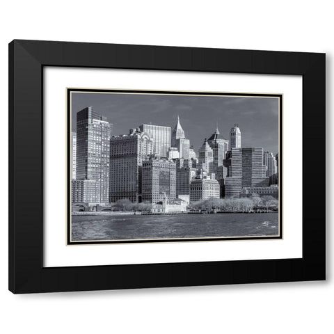 Lower Manhattan Skyline with skyscrapers, New York Black Modern Wood Framed Art Print with Double Matting by Frank, Assaf