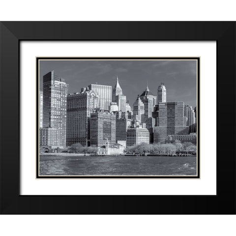 Lower Manhattan Skyline with skyscrapers, New York Black Modern Wood Framed Art Print with Double Matting by Frank, Assaf