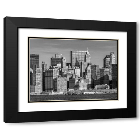 Lower Manhattan Skyline with skyscrapers, New York Black Modern Wood Framed Art Print with Double Matting by Frank, Assaf