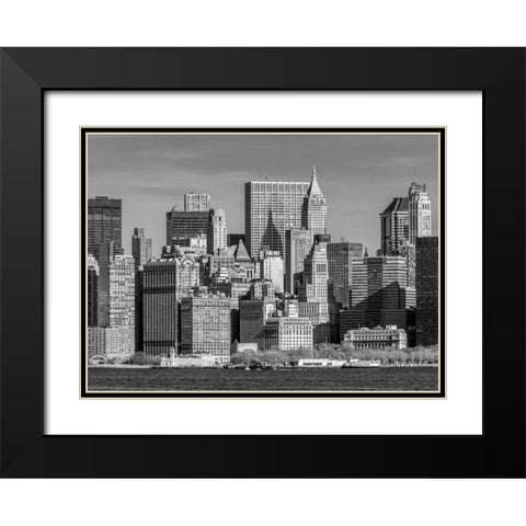 Lower Manhattan Skyline with skyscrapers, New York Black Modern Wood Framed Art Print with Double Matting by Frank, Assaf
