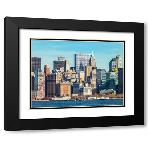 Lower Manhattan Skyline with skyscrapers, New York Black Modern Wood Framed Art Print with Double Matting by Frank, Assaf
