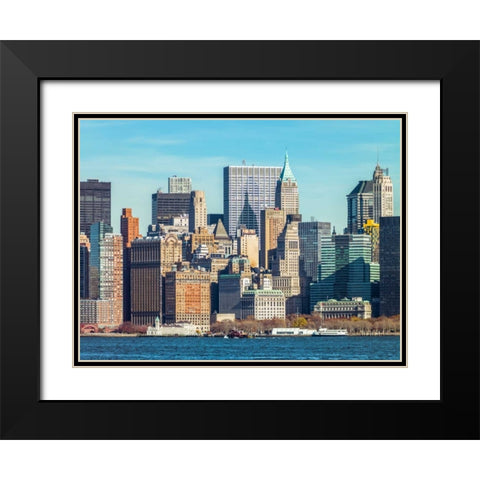 Lower Manhattan Skyline with skyscrapers, New York Black Modern Wood Framed Art Print with Double Matting by Frank, Assaf
