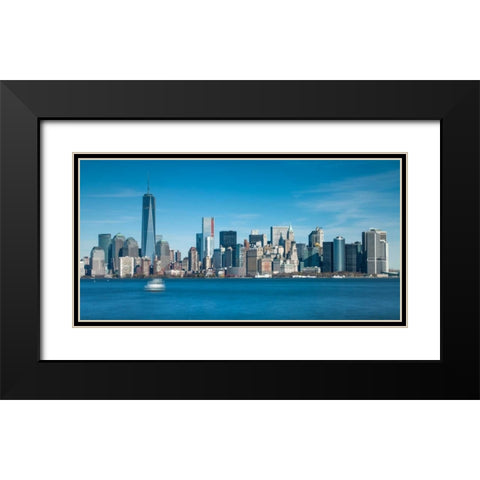 Lower Manhattan Skyline with skyscrapers, New York Black Modern Wood Framed Art Print with Double Matting by Frank, Assaf