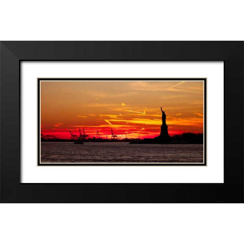 Statue of Liberty at sunset, New York Black Modern Wood Framed Art Print with Double Matting by Frank, Assaf
