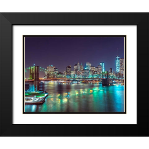 Brooklyn Bridge with Manhattan skyline, New York Black Modern Wood Framed Art Print with Double Matting by Frank, Assaf