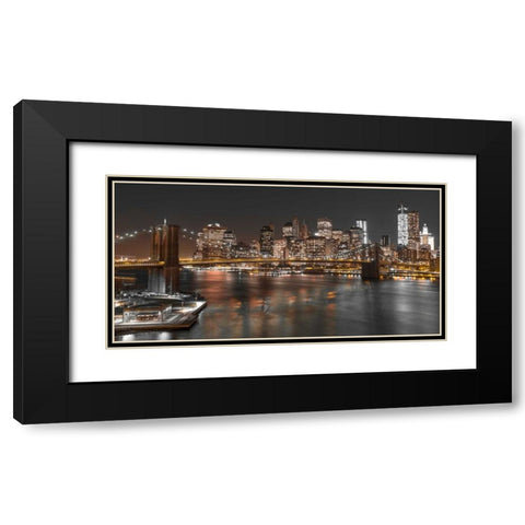 Brooklyn Bridge with Manhattan skyline, New York Black Modern Wood Framed Art Print with Double Matting by Frank, Assaf